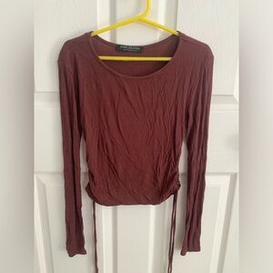 Size medium, dark brown long sleeve crop top from shop priceless.
